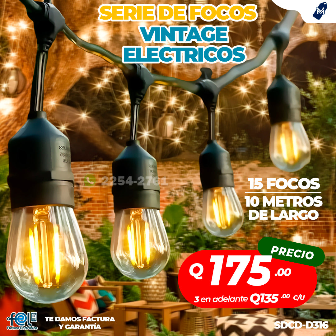 💡 Serie de Focos Vintage Eléctricos (15 focos / 10 metros)