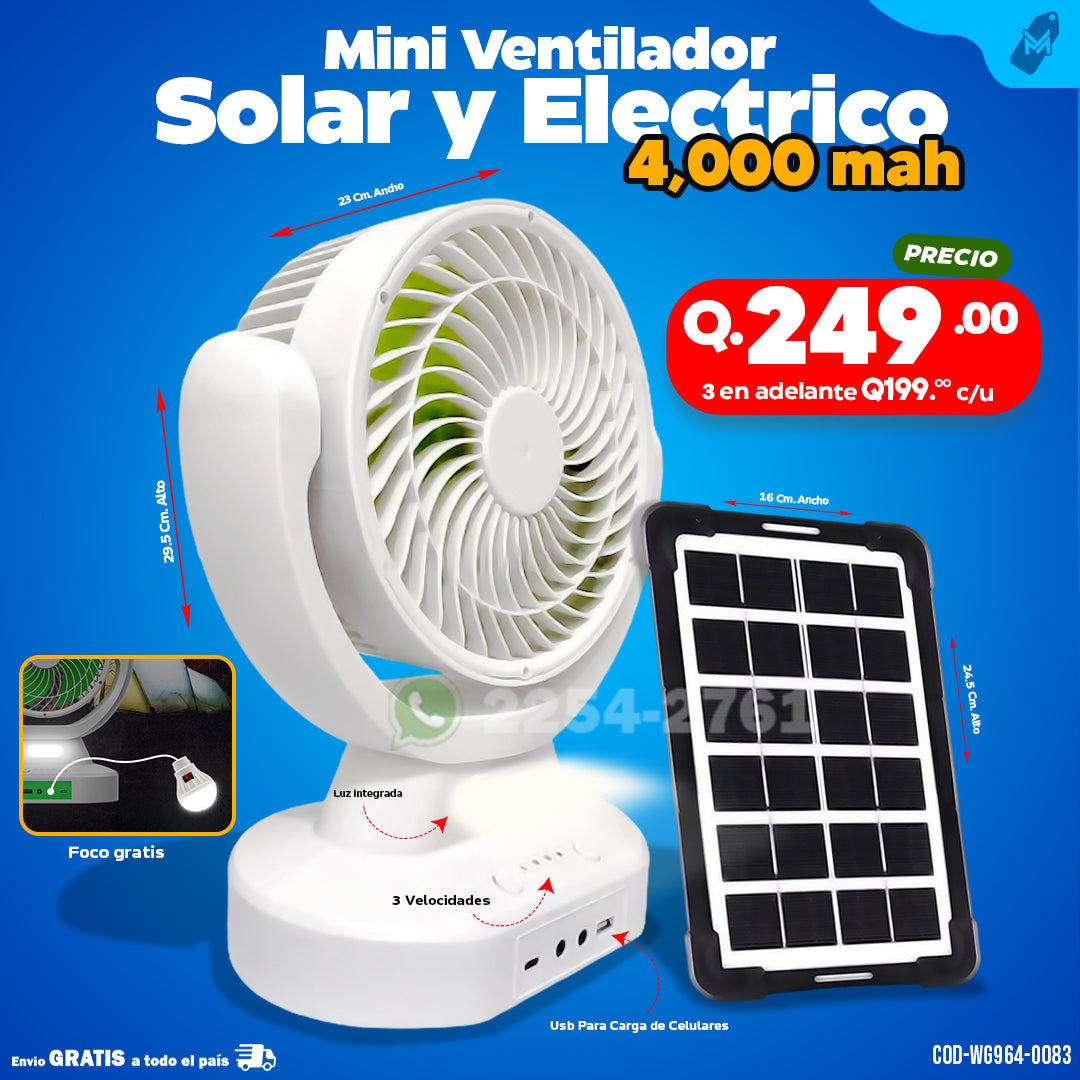Mini Ventilador Solar y Electrico