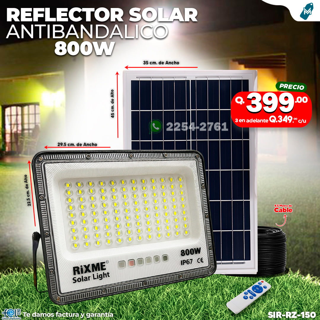 Reflector Industrial Solar Antibandálico de 800 Watts 🔆💪🌞