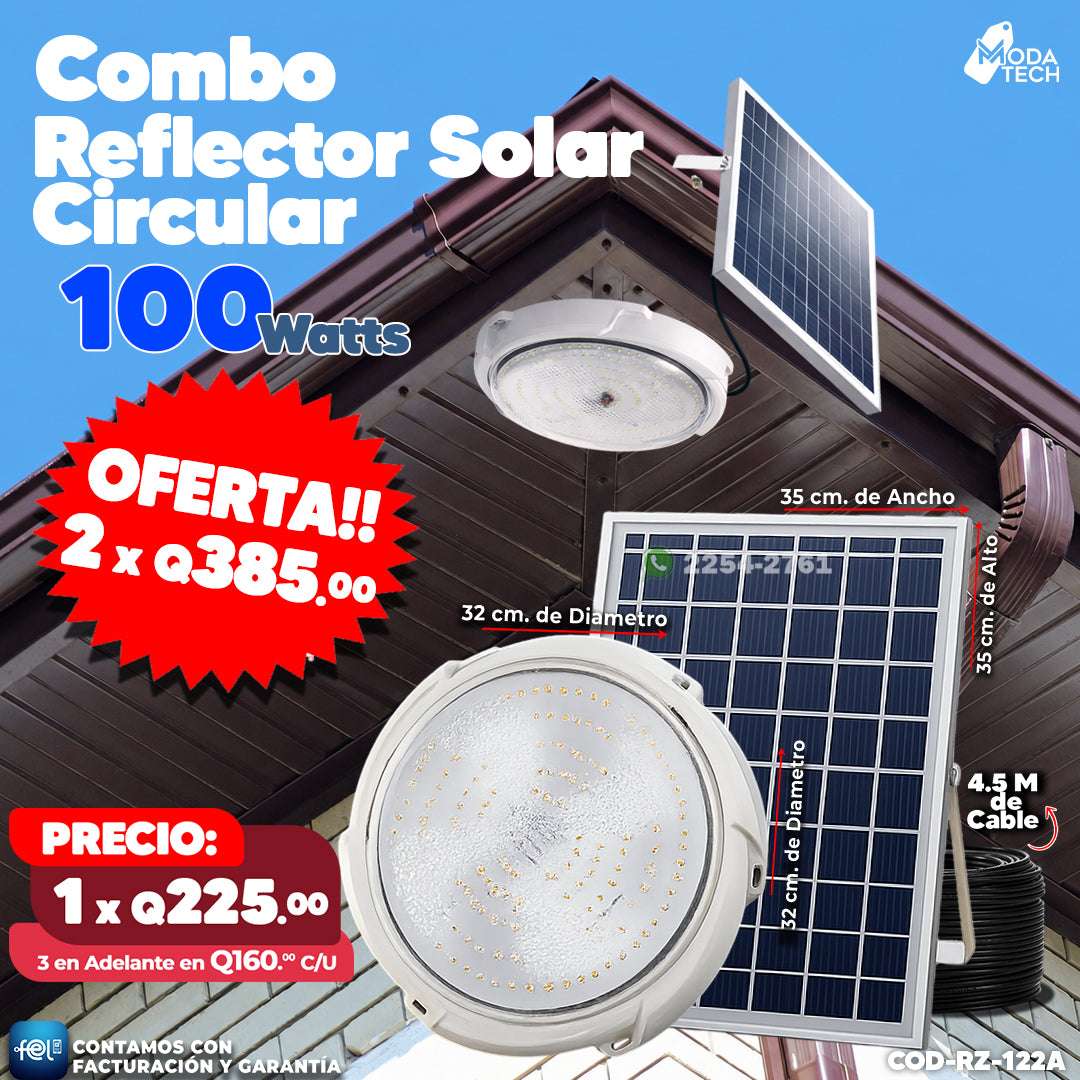 Reflectores Solares Circulares LED 100W con Panel Solar Externo ☀️🔋