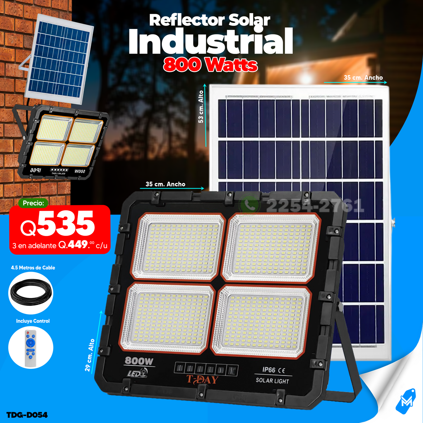 Reflecto Solar Industrial led de 800 watts