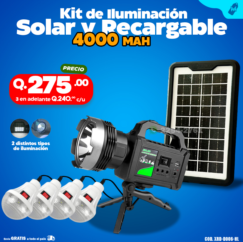 Kit de iluminación Solar y Recargable de 4000 mah