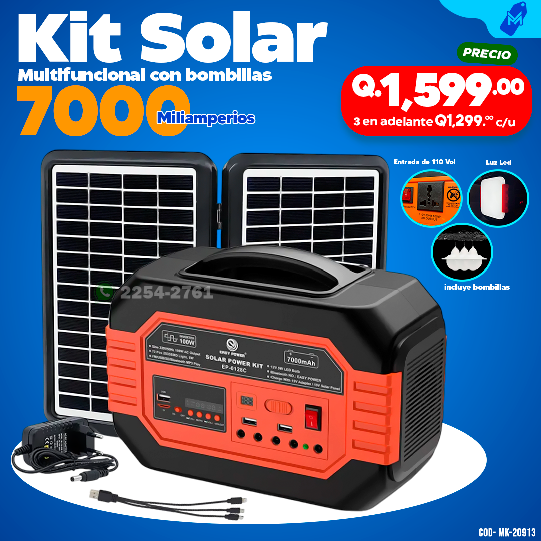 Kit Solar de 7000 Mah Multifuncional con bombillas