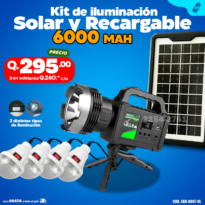 Kit de iluminación Solar y Recargable de 6000 mah