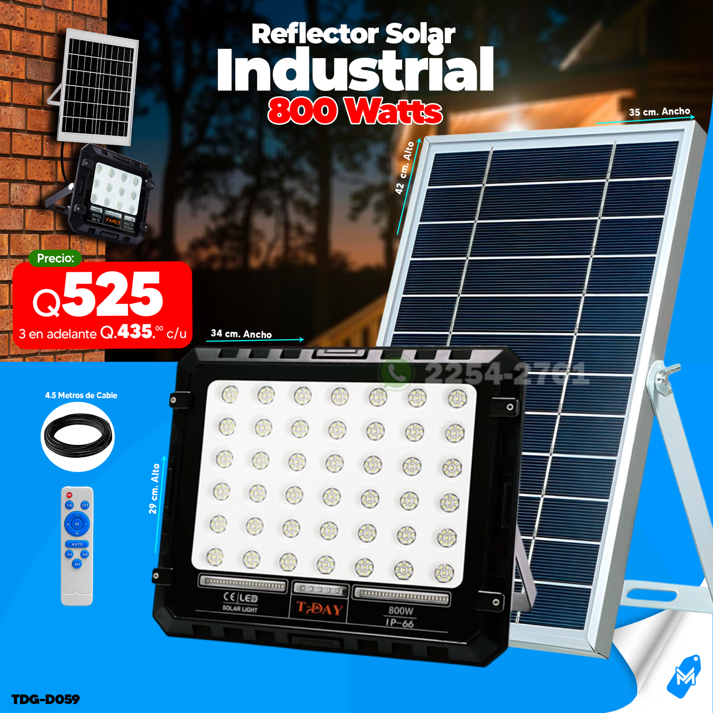 Reflecto Solar Industrial de 800 watts