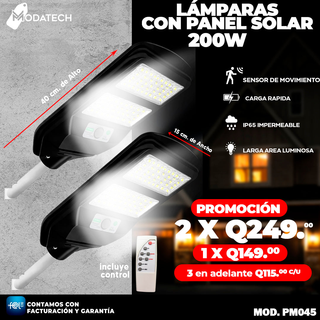 Lampara con Panel Solar de 200 Watts 🔋