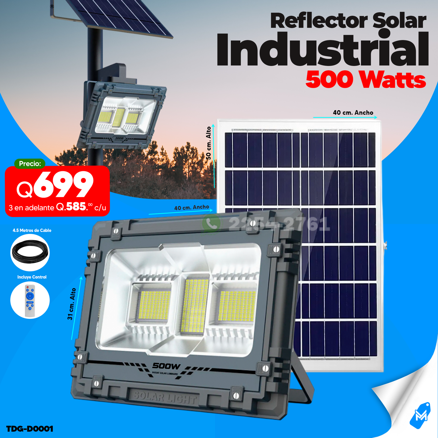 Reflecto Solar de Metal Industrial de 500 watts
