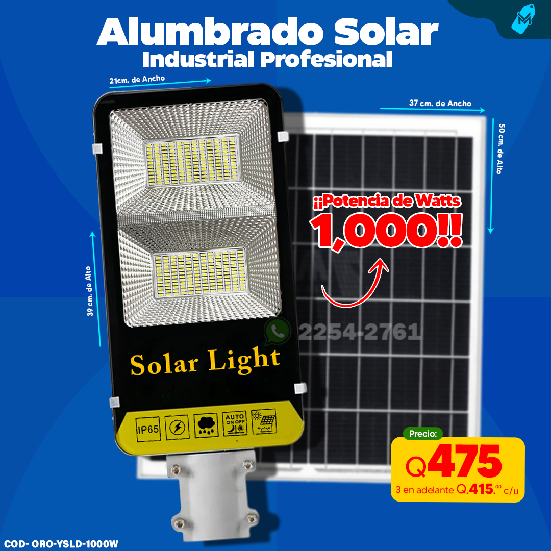 Alumbrado Solar Con Panel Independiente de 1,000 Watts