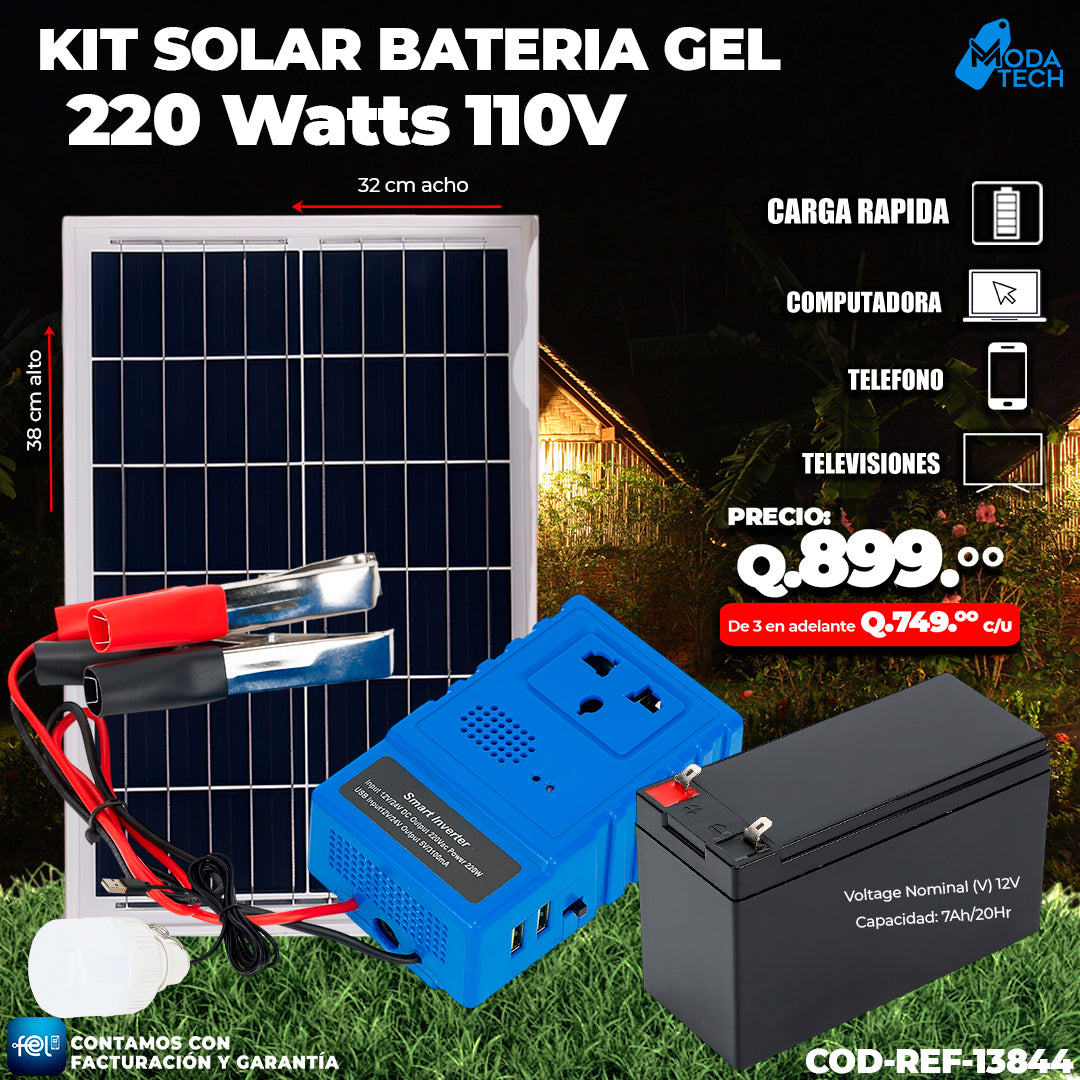 Kit Solar con Bateria de Gel 220 Watts ⏳