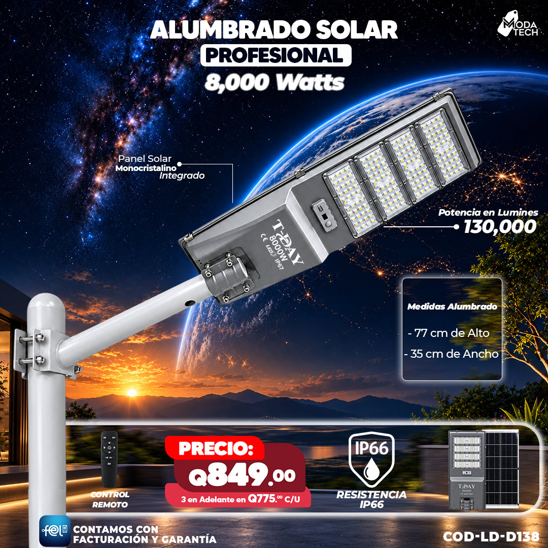 💡☀️ Alumbrado Solar Profesional 8,000W | 130,000 Lúmenes 🔆