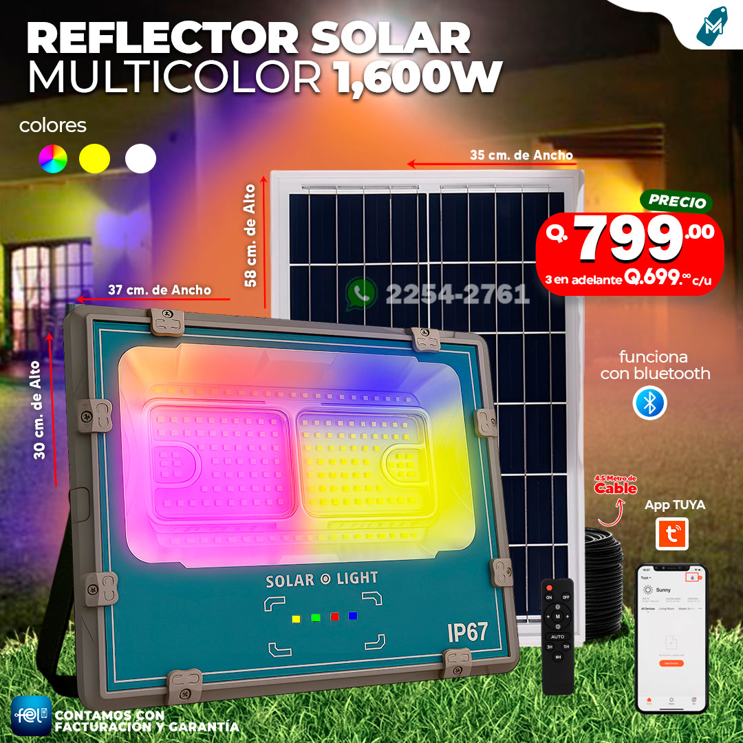 Reflectores Solares Multicolor -1,200W -1,600W ⚡