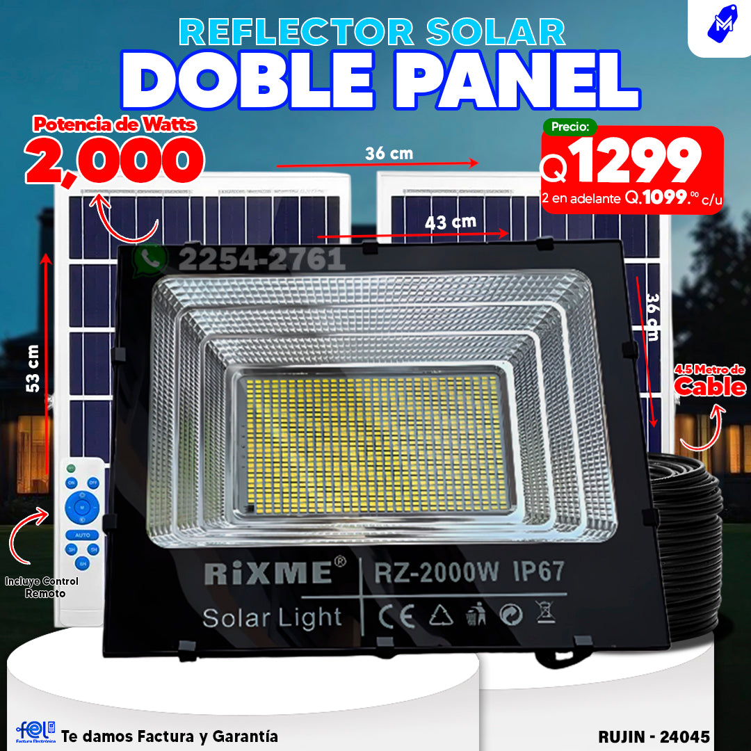 🔆 Reflector Solar Doble Panel de 2000 Watts 🔋☀️