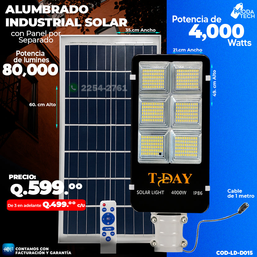 Alumbrado Solar Profesional con Panel Independiente de 4,000 Watts 🎇🎇🎇