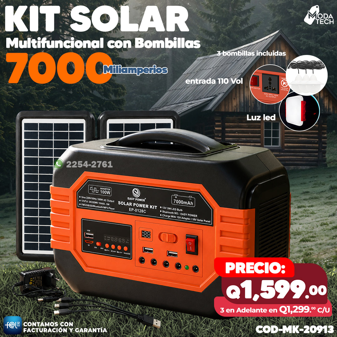 Kit Solar de 7000 Mah Multifuncional con bombillas 💡