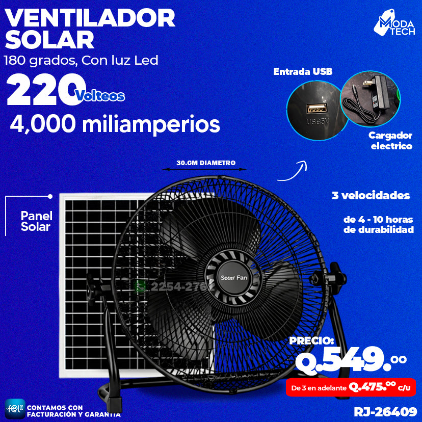 Ventilador Solar de 4,000 Miliamperios 🌬️
