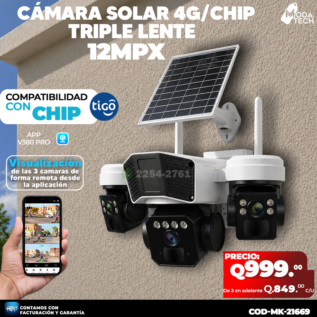 Cámara Solar Triple Lente 12MPX 4G ☀️