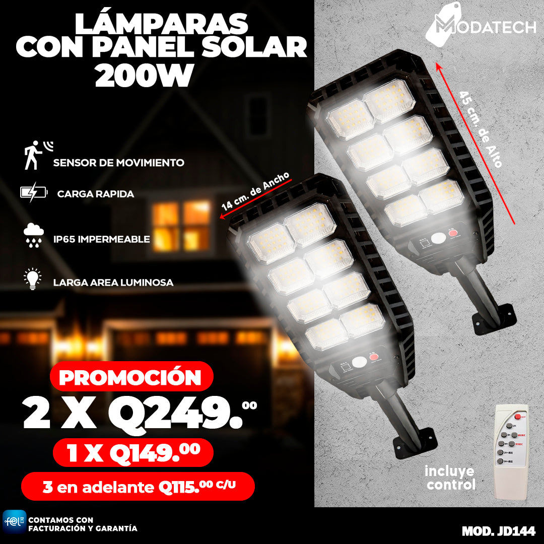 Lamparas con Panel Solar de 200 Watts ⛈️