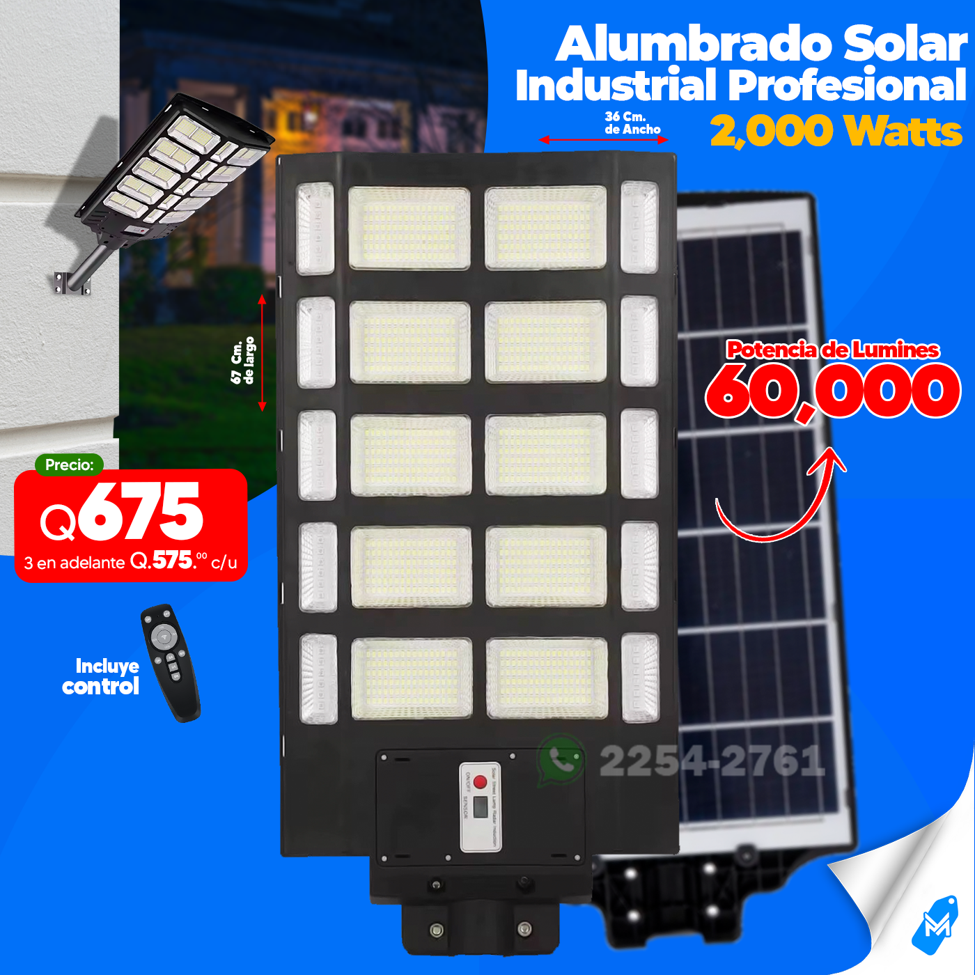 Alumbrado Solar Indrustrial de 2,000 watts