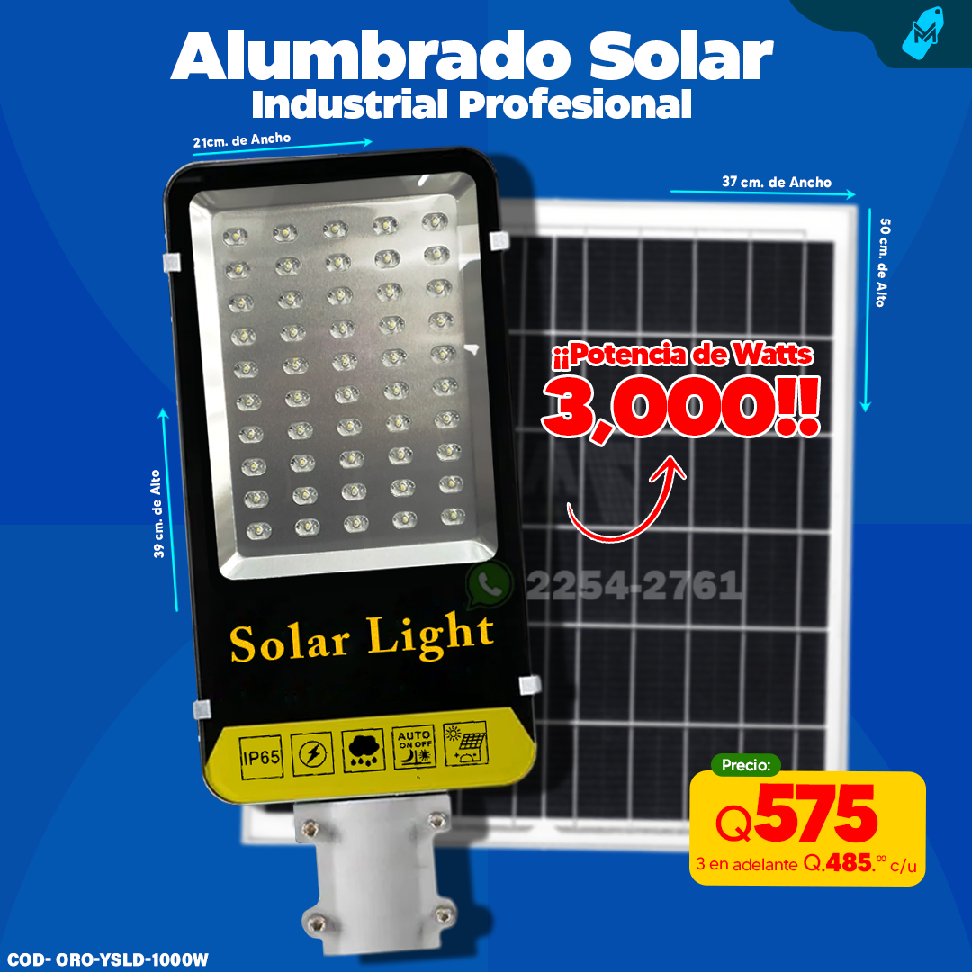 Alumbrado Solar Con Panel Independiente de 3,000 Watts