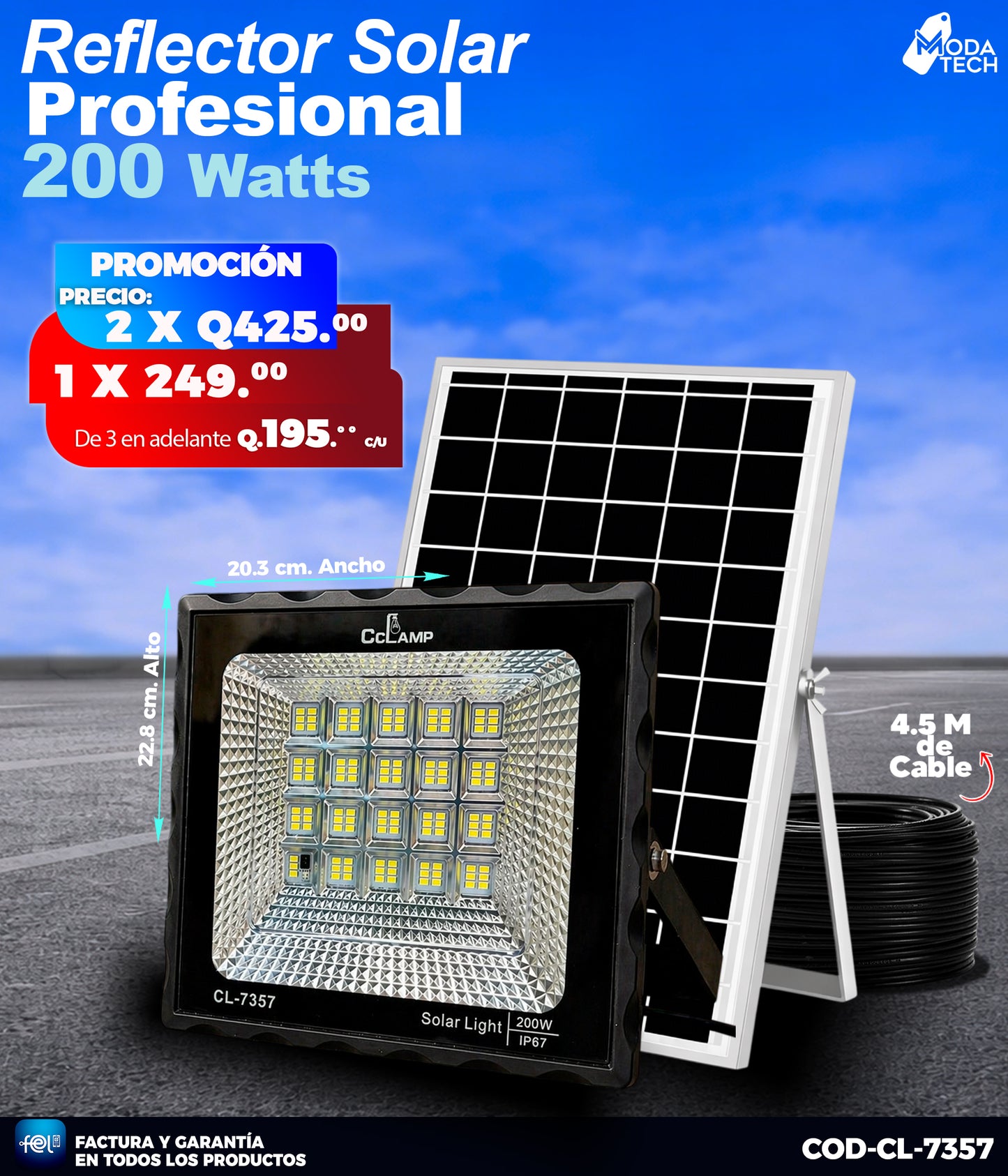 Reflectores Solares de 200 Watts 🌙