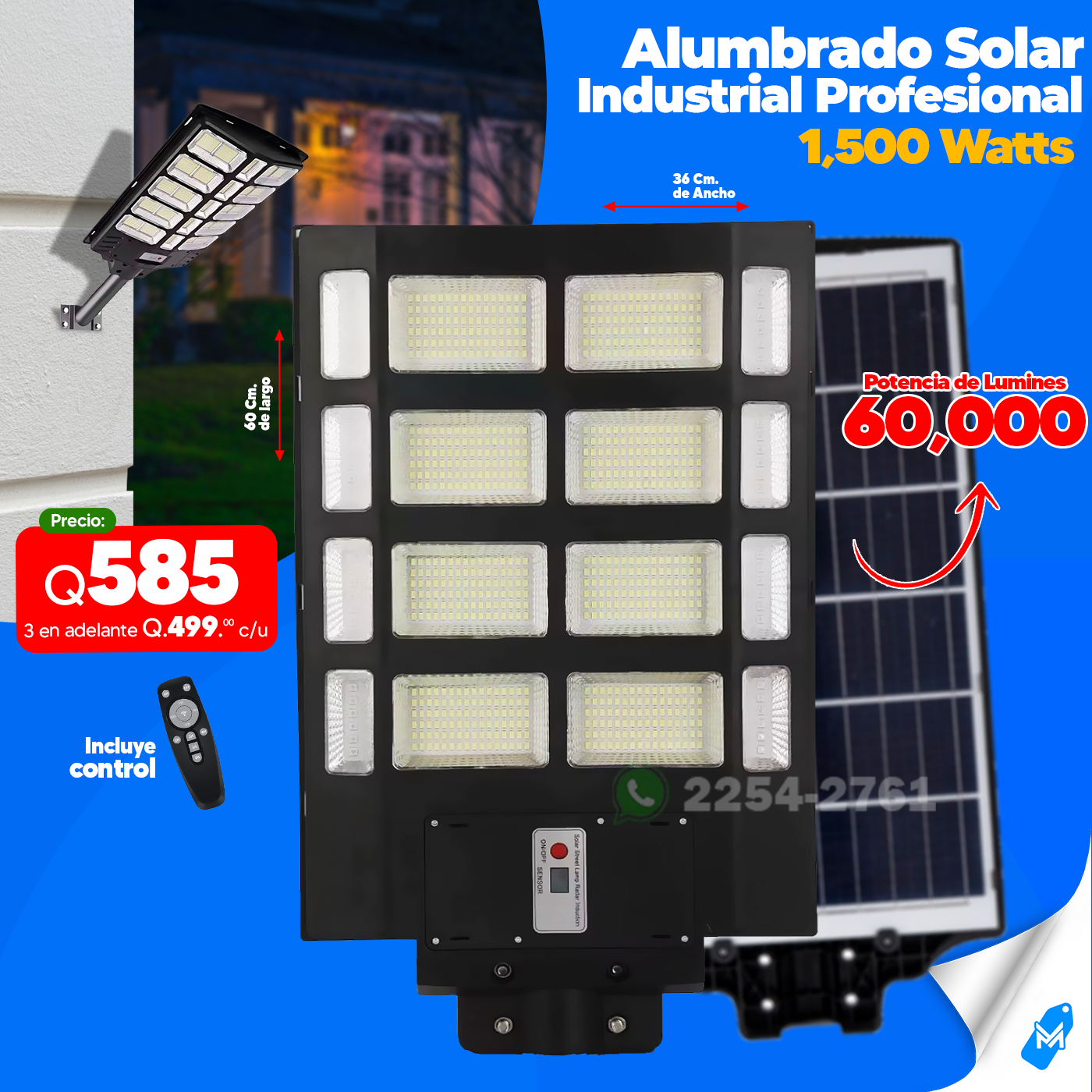 Alumbrado Solar Indrustrial de 1,500 watts