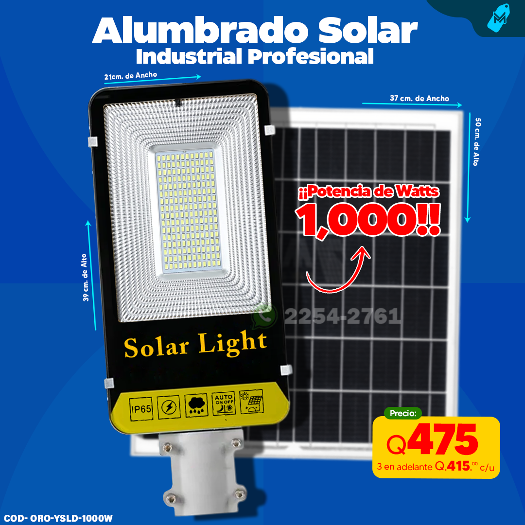 Alumbrado Solar Panel Independiente de 1,000 Watts