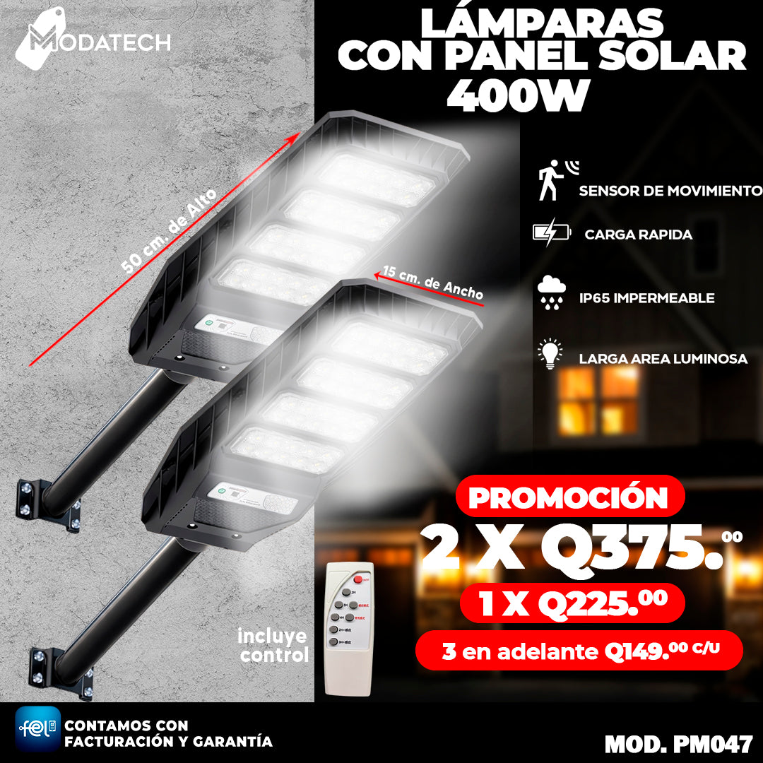 Lampara con Panel Solar de 400 Watts 🔋
