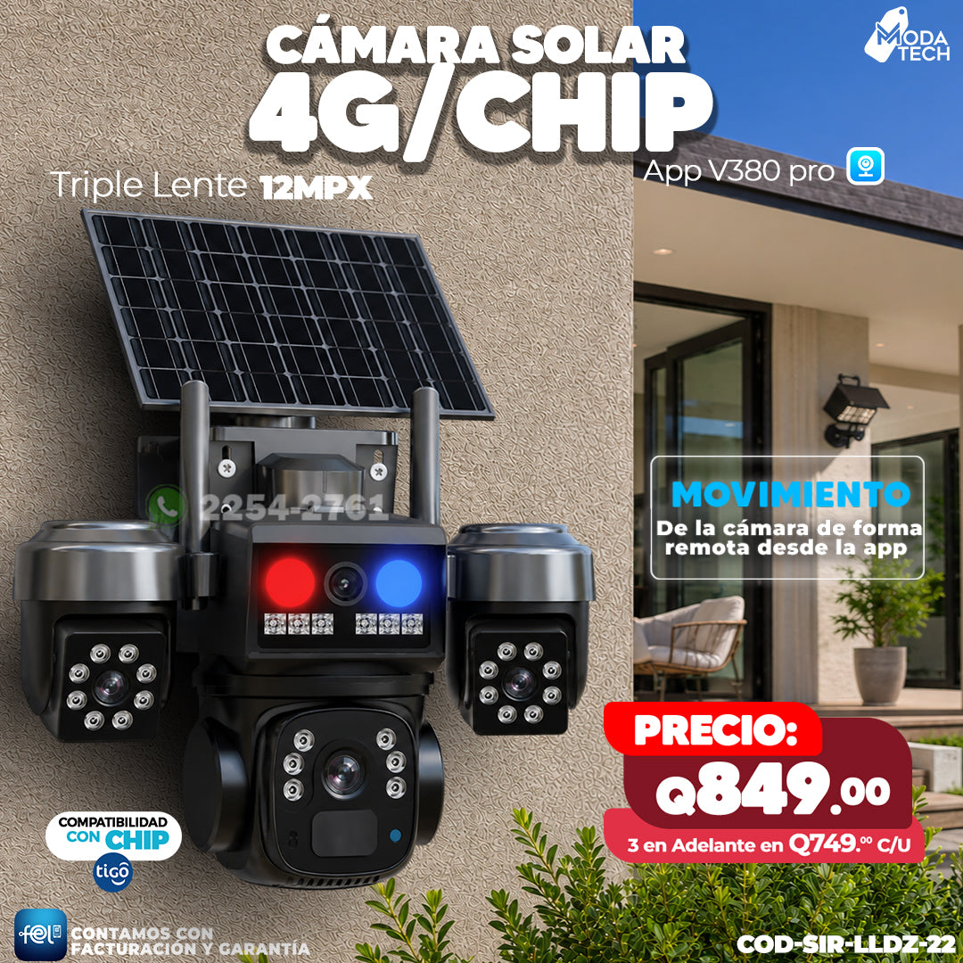 Cámara Solar Triple Lente de 8 megapixeles 🌞🔋