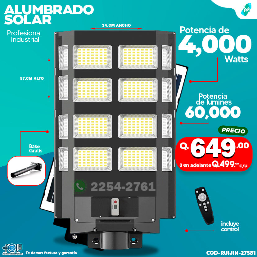 Alumbrado Solar Industrial -2,400 -4,000 -5,000- 6,000- 10,000 WATTS 💡🔆