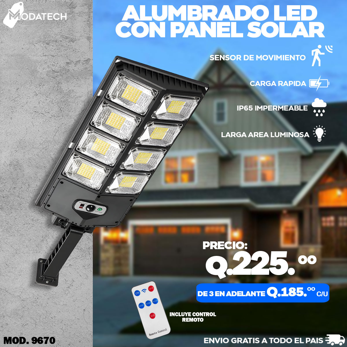 Alumbrado Solar led con panel incorporado