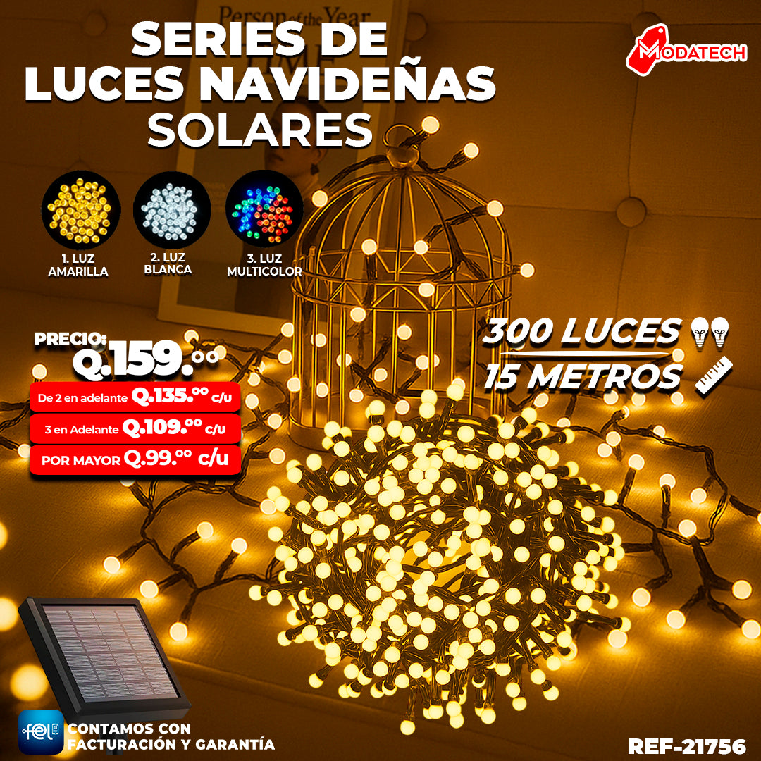 Luz Navideña color Amarillo de 300 Luces/ 15 Metros 🎇✨