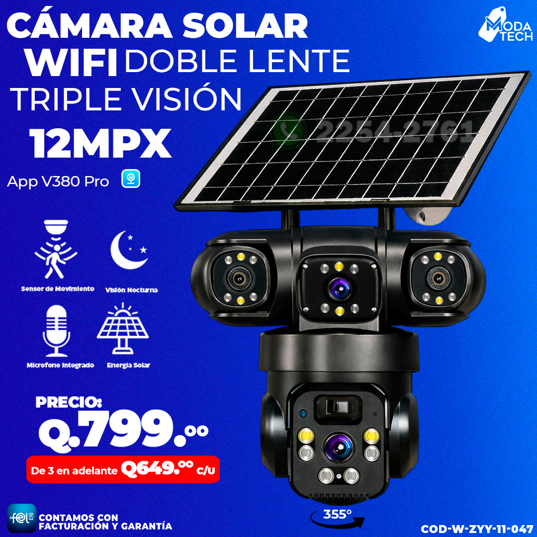 📸🔆 Cámara Solar Wifi Doble Lente Triple Visión 📸🔆