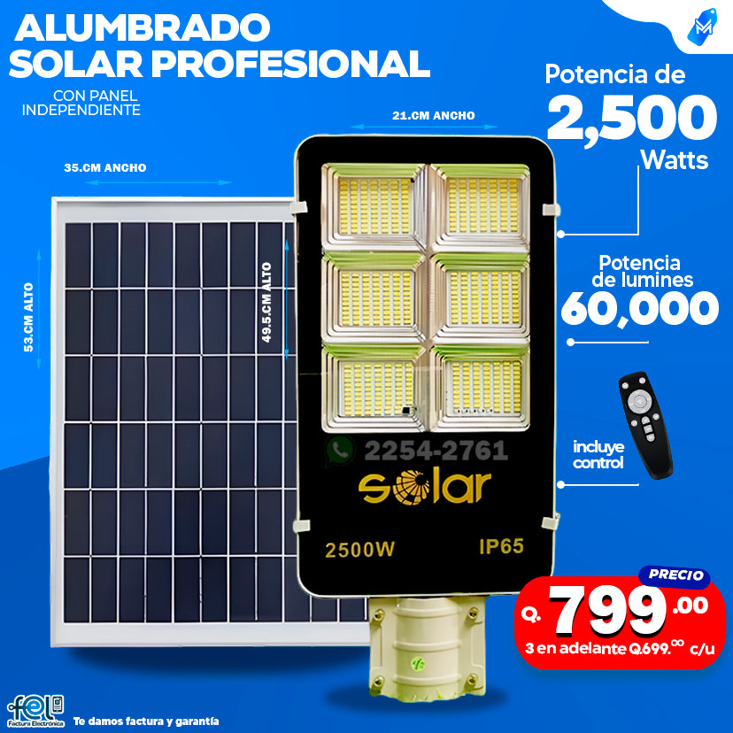 Alumbrado Solar Profesional con Panel Independiente de 2500 Watts!
