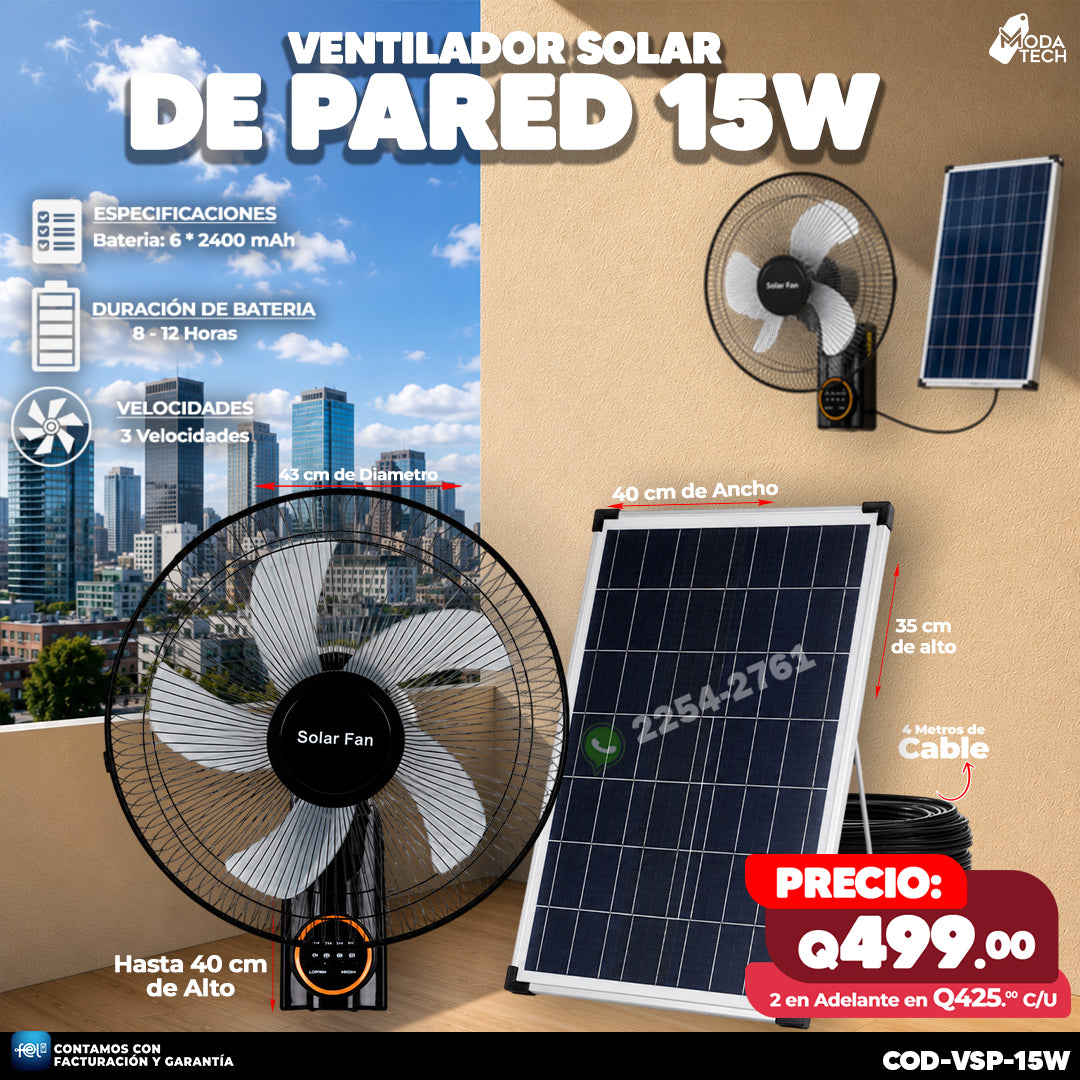 🌞 Ventilador Solar de Pared 15W