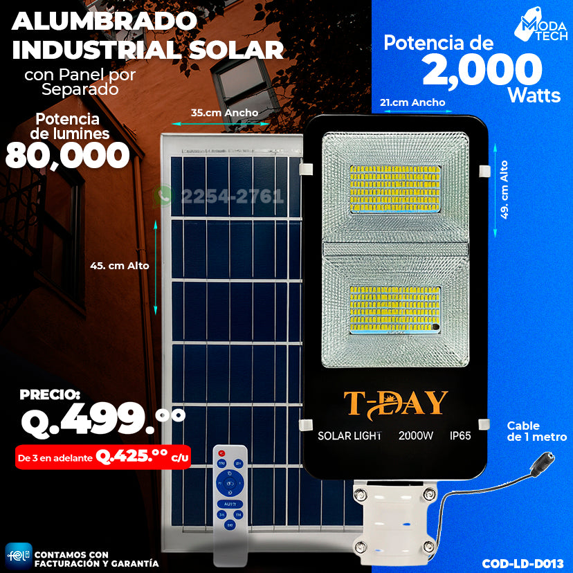 Alumbrado Solar Profesional con Panel Independiente de 2,000 Watts 🎇
