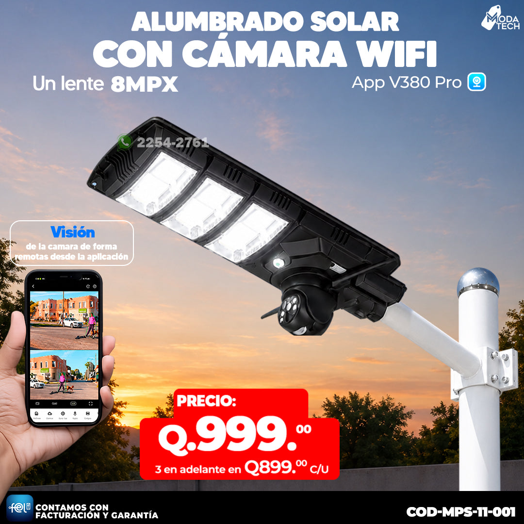 ☀️📹 Alumbrado Solar con Cámara Wfi de 8MPX