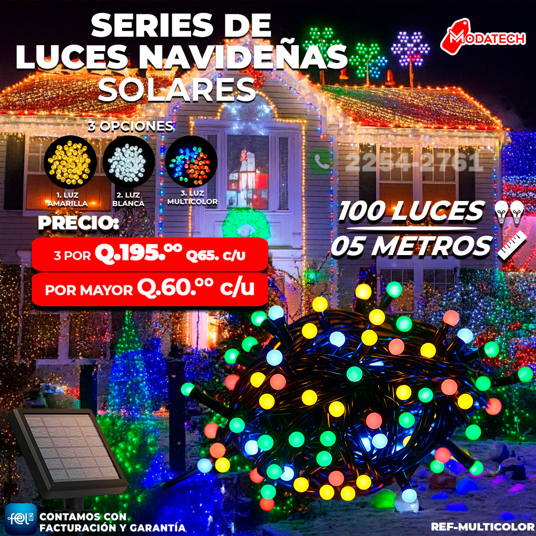 Luces Navideñas Solares 100 Luces color Multicolor estilo Bolitas