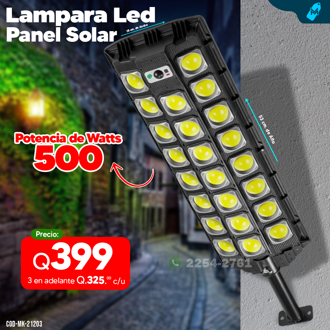 Lampara Con panel Solar, de 500 watts