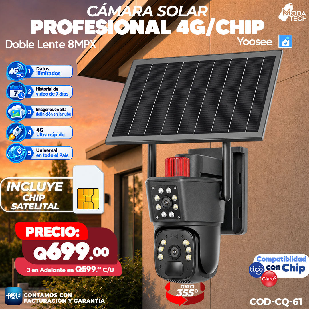 📹☀️ Cámara Solar Profesional 4G con Chip | Doble Lente 8MPX 🎥