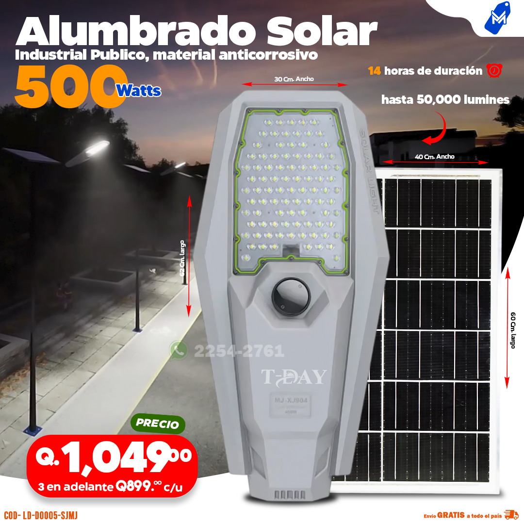 Alumbrado Solar Industrial Publico, Materia anticorrosivo de 500 Watts