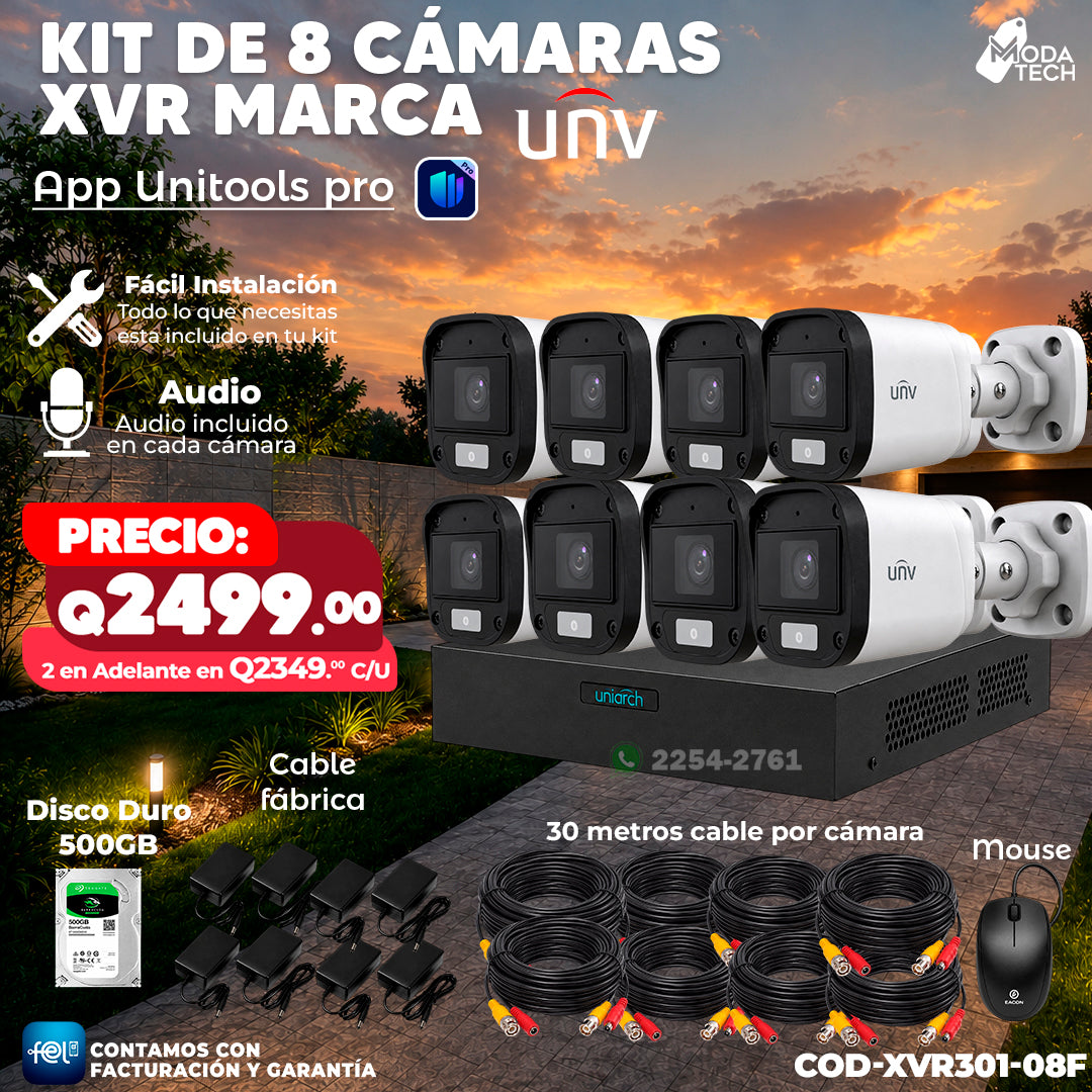 🎥📹 Kit XVR de 8 Cámaras UNV con Audio