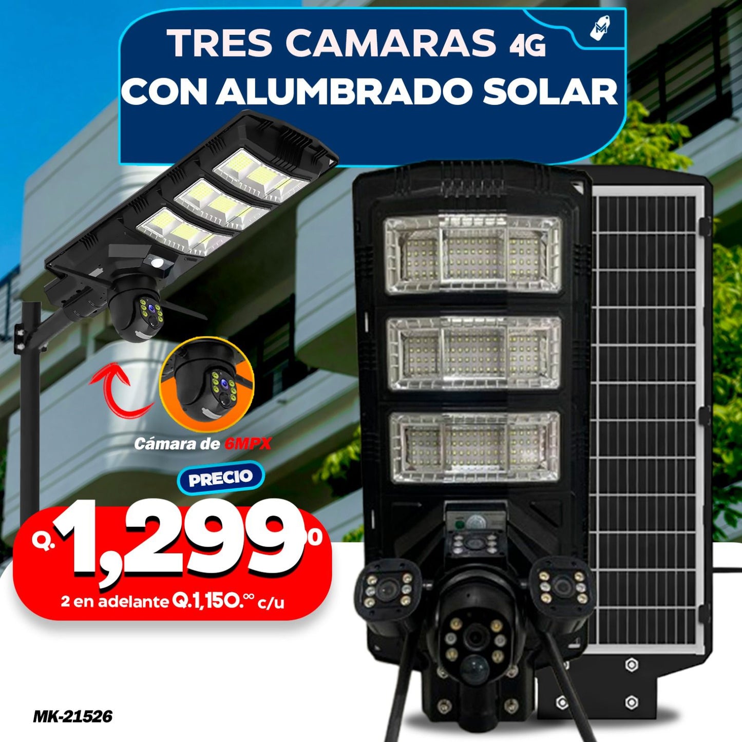 3 Cámaras 4G + Alumbrado Solar