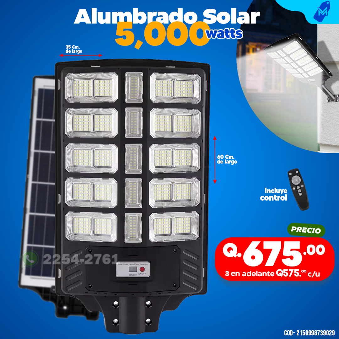 Alumbrados Solares Profesionales Industriales con Panel solar de 5000 watts