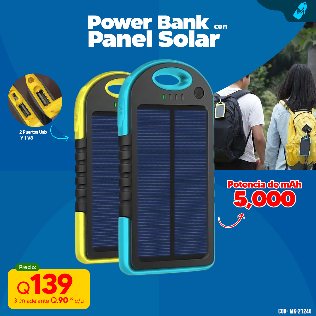 Power Bank Con Panel Solar de 5,000 mAh