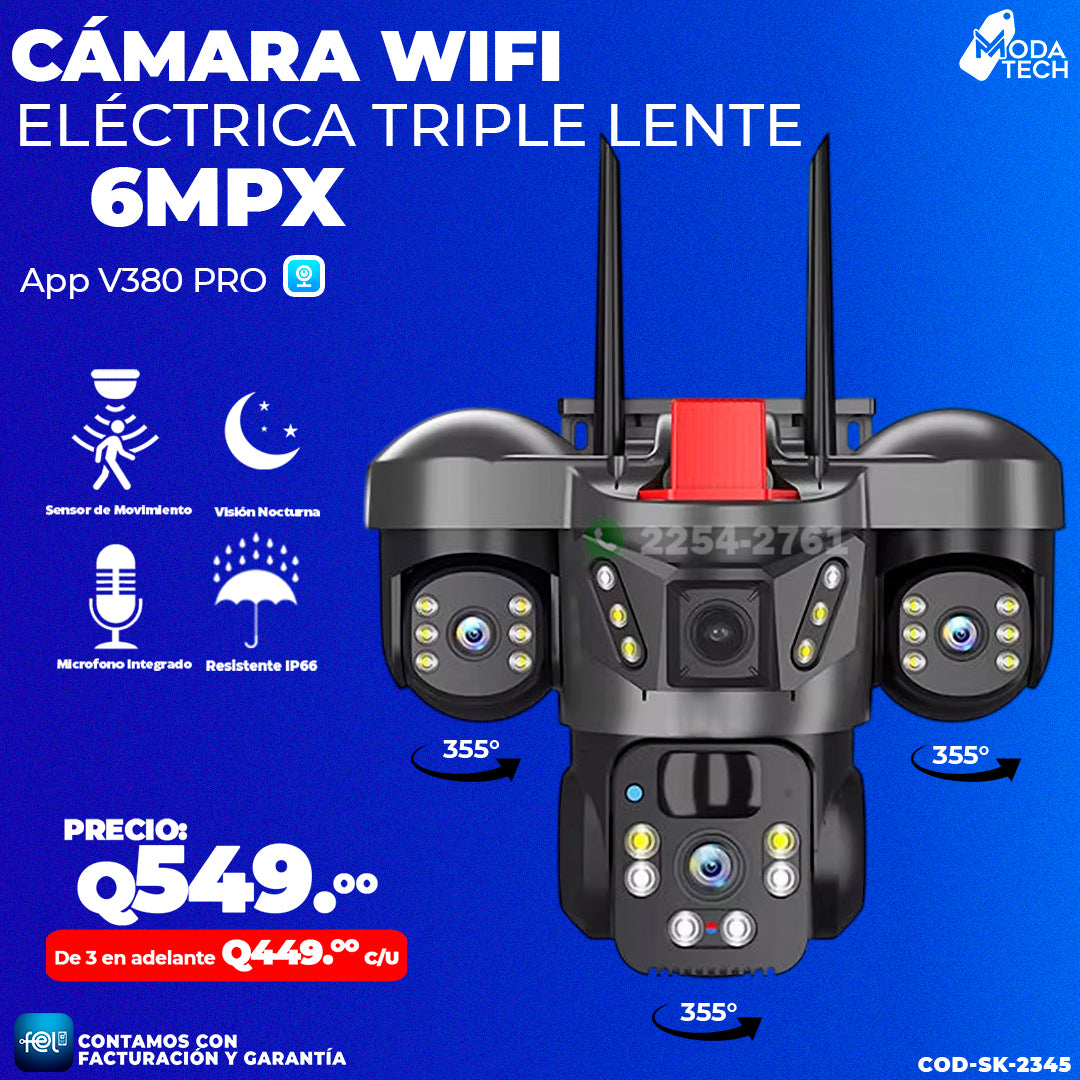 Cámara Triple Lente de 6MPX 🚶