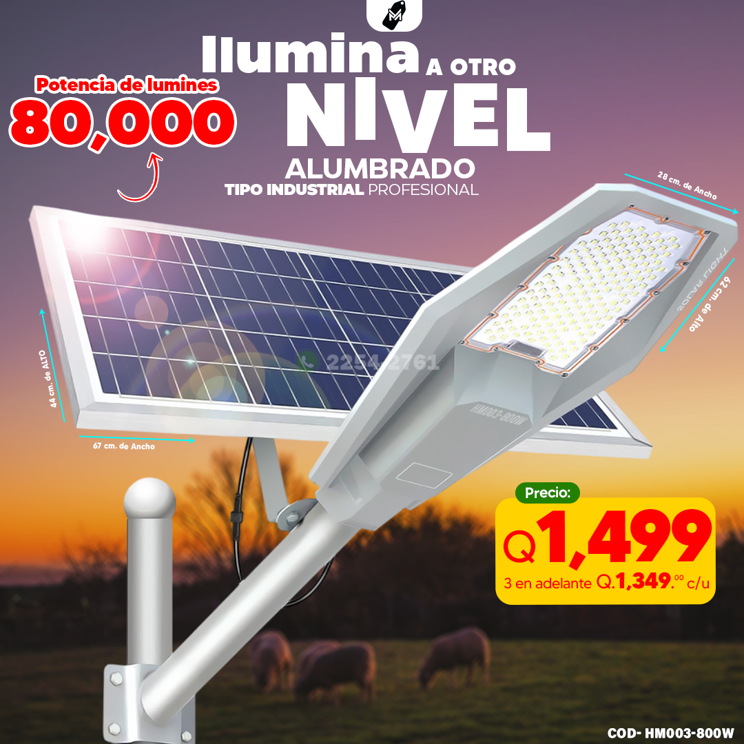 Alumbrado Tipo Industrial Profecional Solar de 80,000 lumines