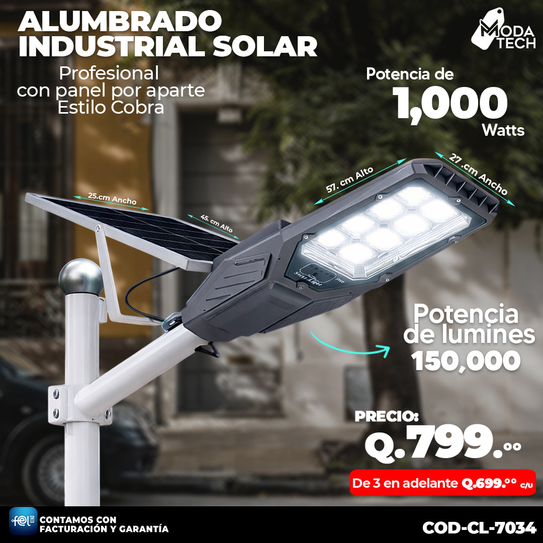 💡 Alumbrado Solar Profesional Estilo Cobra 1,000 Watts 💡