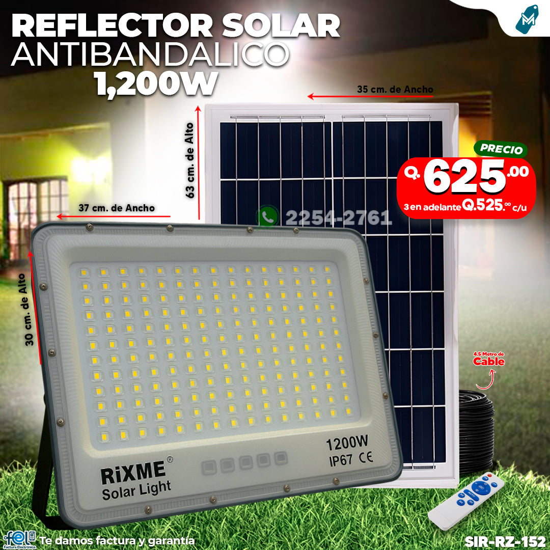 Reflector Industrial Solar Antibandálico de 1,200 Watts 🔆💪🌞