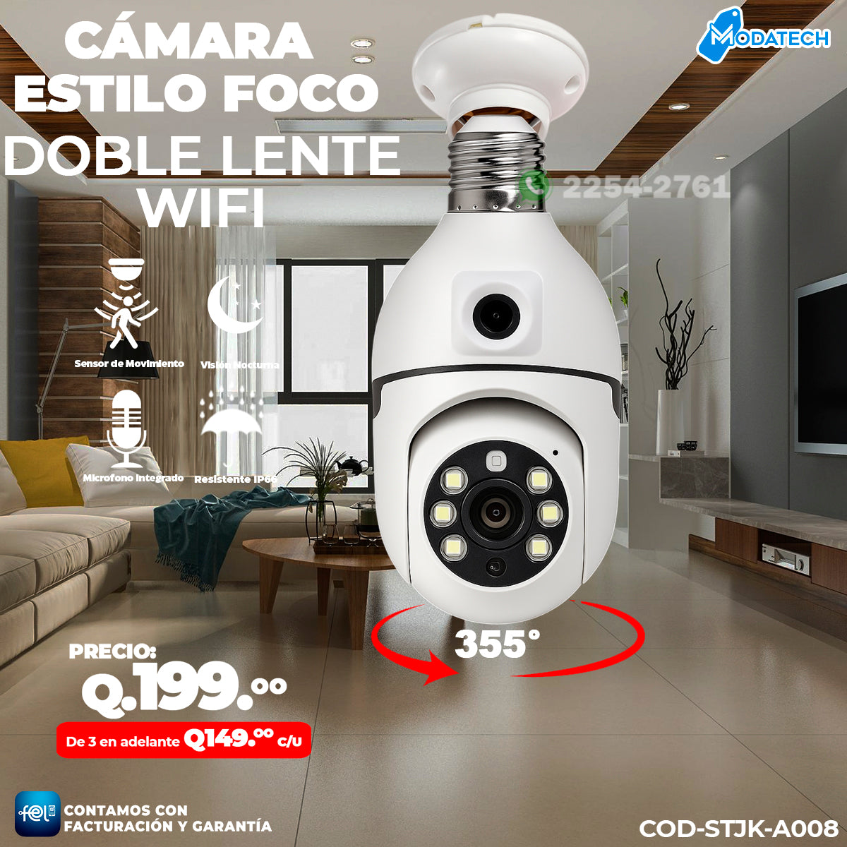 Cámara Wi-fi Estilo Foco Doble Lente 🌙🌙