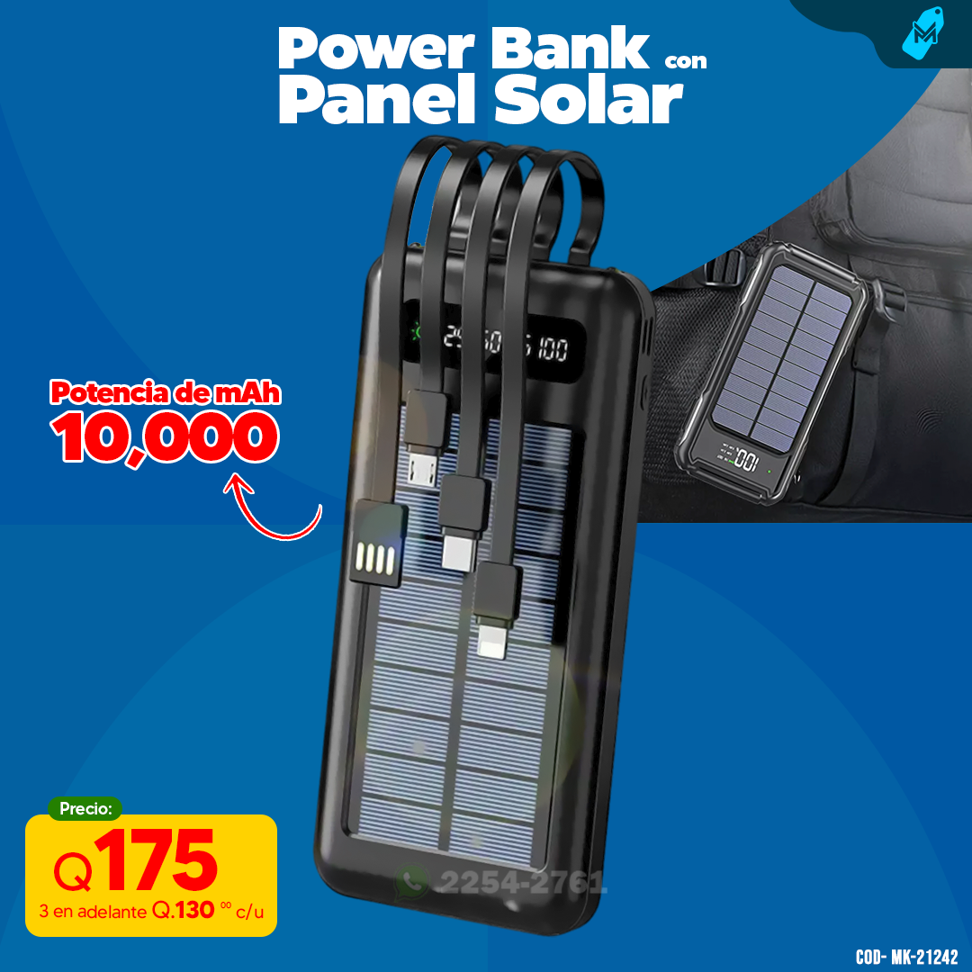Power Bank Con Panel Solar de 10,000 mAh